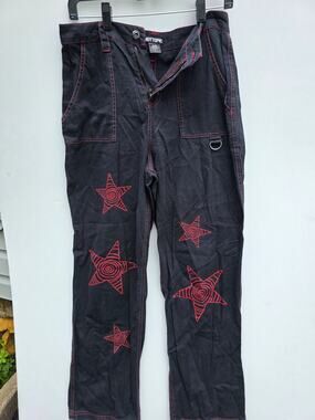 Hot Topic Black Pants with Red Star Print Contrast Stitching Size 7 whimsigoth